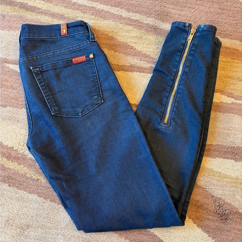 7 for all Mankind - Dark Blue Women's Skinny Jeans with Ankle Zipper - Size 23